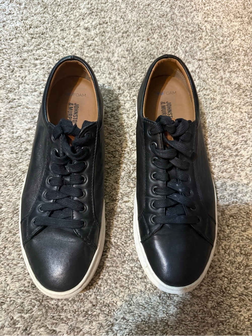 Johnston & Murphy Black Leather Low-Top Sneakers with White Soles
